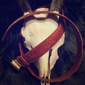 Vintage Snakeskin Belt ~ Brown ~ 70’s ~ 36” L